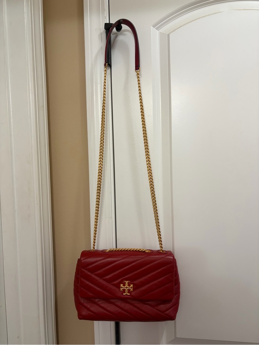 Tory Burch Red Quilted Leather Chain Crossbody